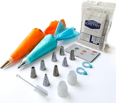 EXSTRY Reusable Piping Bags and Nozzles Set 15 Pcs Baking Kit