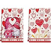 XCHI Love Hearts Gnomes Valentine's Day Kitchen Towels Dish Towels 18x26 Inch Home Kitchen Decorations Hand Towels Set of 2 Drying Dishcloth