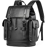 MATE ELAN Leather Backpack Waterproof Fit 15.6 Inch Laptop Vintage Drawstring Design Large Capacity Travel Sports Outdoor Casual Black Men Women College Backpack