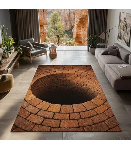 Tapis 3D de Forme Ronde Piège à Vortex Tapis Illusion visuelle Tapis de Zone imprimé Tapis de Sol Paillasson antidérapant Couverture de Salon 80X80CM
