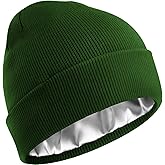 Satin Lined Beanie for Women Men, Cotton Knit Winter Hat Silk Lining Soft Warm Cuffed Fisherman Beanies Hats Skull Cap