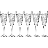 Barski Toasting Flute - Champagne Flutes - Set of 6 Glasses - Crystal - Glass is Designed With Raindrop Design - 8 oz. - Made in Europe