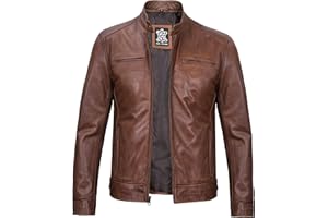 Decrum Mens Leather Jacket - Cafe Racer Style Real Lambskin Leather Jacket Men