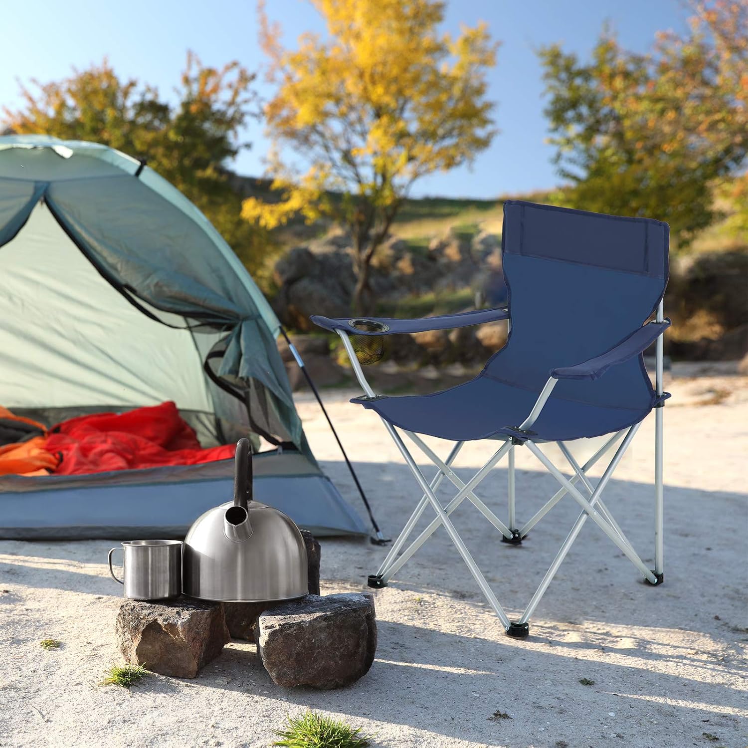 SONGMICS Folding Camping Chairs, Set of 2 Outdoor Chair, with Armrests, Cup Holder, Portable, 120 kg Capacity - Image 4