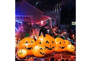 joybest Halloween Inflatable Decoration 8 FT Long Inflatable 7 Pumpkins Patch Lanterns with Black Cat with Build-in LEDs Blow Up Inflatables for Thanksgiving Party Outdoor Garden Lawn Yard Deco