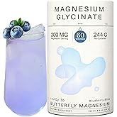 Magnesium Glycinate Powder 200mg | High Absorption Chelated Bisglycinate with Organic Butterfly Pea Flower | Supports Stress Relief, Calm & Sleep | 8.6 oz, 60 Servings