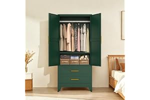 PAOFIN Green 71" Metal Armoire Wardrobe Closet, Bedroom Clothing Storage Cabinet with 2 Drawers and Hanging Rod, Freestanding Armoire Cabinet with Adjustable Shelves