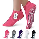 kepiibi 5 Pairs Women’s Pilates Grip Socks, Yoga Crew Grippy Non Slip Socks for Barre, Ballet, Dance & Hospital