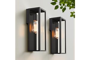 VERRON 2-Pack Outdoor Wall Lanterns, Exterior Waterproof Wall Sconce with Glass Shades, Matte Black Porch Lights Wall Mounted, Anti-Rust E26 Modern Wall Lighting Fixtures for Patio Garage Entryway Front Door