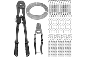 TooTaci 1/16" Wire Rope Kit, 200FT 1/16 Vinyl Coated Stainless Steel Cable with Wire Rope Crimping Tool Kit & Turnbuckle, Tension Cable for String Light Hanging, Garden Trellis, Curtain