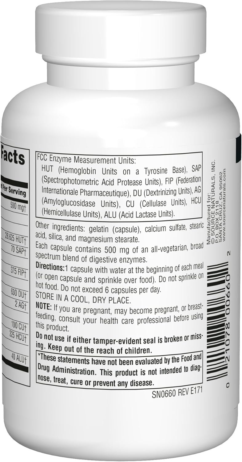 Source Naturals Essential Enzymes 500mg Bio-Aligned Multiple Enzyme Supplement Herbal Defense for Digestion, Gas, Constipation & Bloating Relief - Supports A Strong Immune System - 240 Capsules: Health & Personal Care