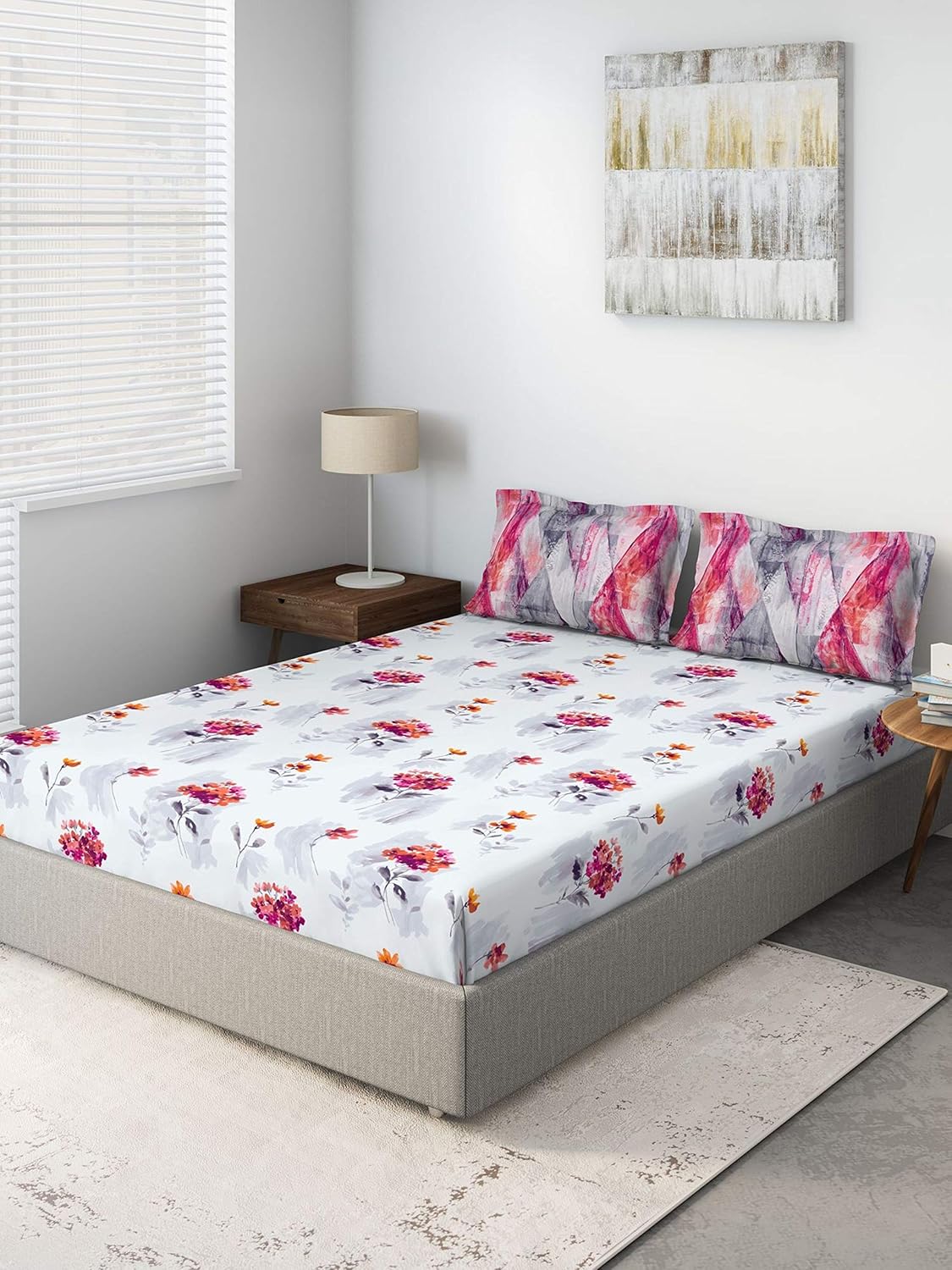 DDECOR Live beautiful 136Tc Cotton Pink Double Bed Sheet Set 90 x 107