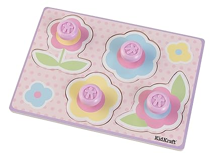KidKraft Girls Wooden Flower Jumbo Peg Puzzle, (4 Piece)