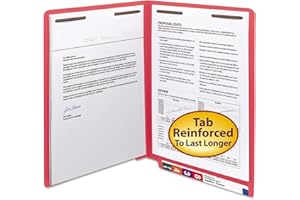 ECOM FOLDERS 11 pt Color Folders, Full Cut 2-Ply End Tab, Letter Size, Fasteners Pos #1 & #3, Red (Box of 50)