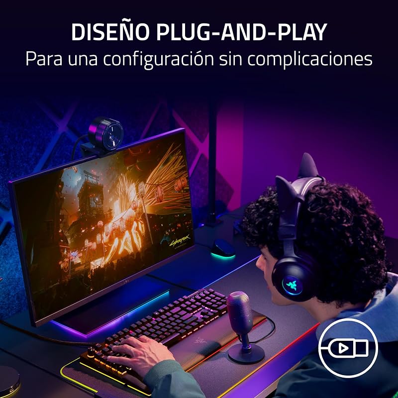 Razer seiren v3 mini - microfone usb ultracompacto - microfone condensador de 14 mm (padrão de captação supercardióide, sensor tap-to-mute com indicador led, amortecedor integrado) preto