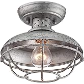 Franklin Iron Works Franklin Park Rustic Farmhouse Semi Flush-Mount Outdoor Ceiling Light Fixture Galvanized Cage 8 1/2" Whit