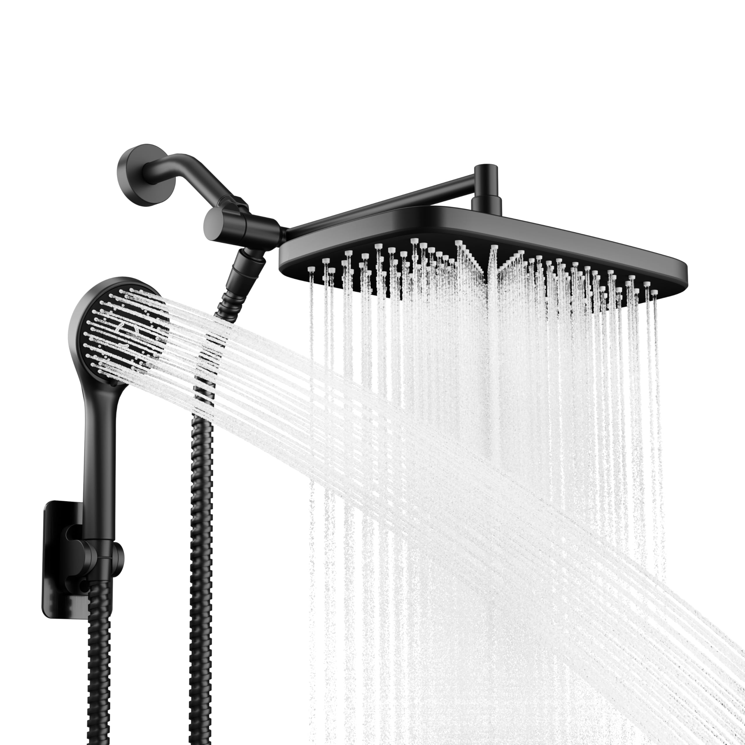 Photo 1 of Seacity Wide Rain Shower Head With 5 Modes Handheld Showerheads, High Pressure Showerhead Combo with Extension Arm for Bathroom Accessories, Adjustable Shower Head with Anti-Clog Nozzles (Black)