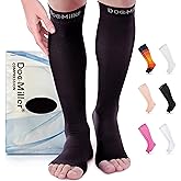 Doc Miller, Open Toe Compression Socks, 8-15 mmHg, Toeless, Support Circulation, Shin Splints, Calf Recovery, Varicose Veins, Knee High, Medical Grade, Black Socks, Large Size for Men & Women, Pair