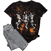 Hot Coffee Skeleton Shirt for Women Halloween Skeleton T-Shirt Funny Fall Skull Graphic Tees Tops Blouse Gift