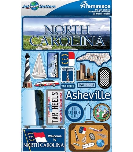 Paper House North Carolina Travel Scrapbook Stickers - 2D Dimensional Vacation Themed Stickers For Crafting
