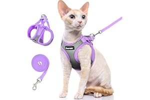 Dooradar Cat Harness and Leash Set, Escape Proof Lightweight Kitten Harness, Soft Breathable Reflective Vest for Outdoor Walking Traveling, Adjustable for Small Cats, Grey & Purple, S
