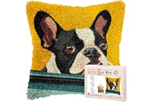 GENERIC DIY Latch Hook Pillow Kits for Adults Cute Boston Terrier Dog in Car Printed Pillowcase Crochet Yarns Hooking Handmade Pillow Cover Cushion for Home Sofa Decoration 17x17inch(3)