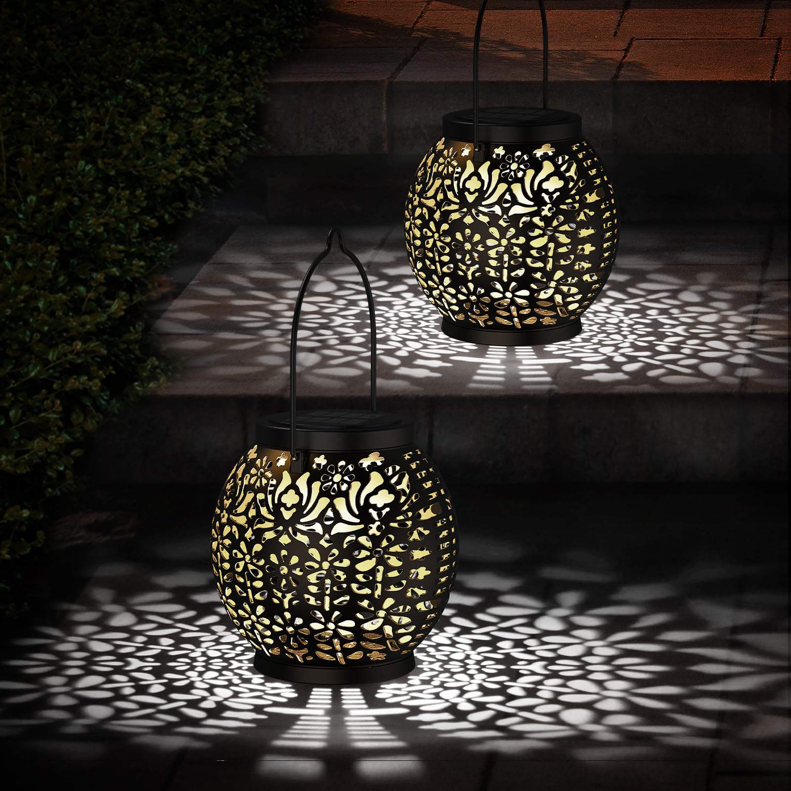 2 Pack Solar Lanterns for Garden - Outdoor Hanging Garden Solar Lights, IP54 Waterproof, Long Working Time, Vintage(White)
