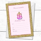 Olivia Samuel 20 Pack 8th Birthday Invitations Pink Gold Glitter UK Printed view 4