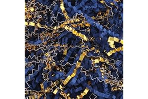 LDKGHE 4 oz Crinkle Cut Paper Shred Filler for Gift Wrapping Baskets Filling Box Birthdays Christmas Thanksgiving Easter Weddings Valentines Mother's Day Anniversaries (Dark blue and Gold)