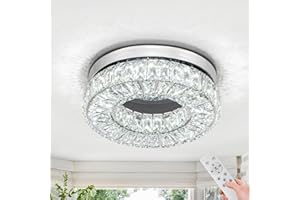 HOMLAITING 11.8” Modern Crystal Chandeliers Flush Mount Ceiling Light Fixture LED Chandeliers with Crystals Hallway Light Bedroom Chandelier for Kitchen Closet Living Room(Dimmable)
