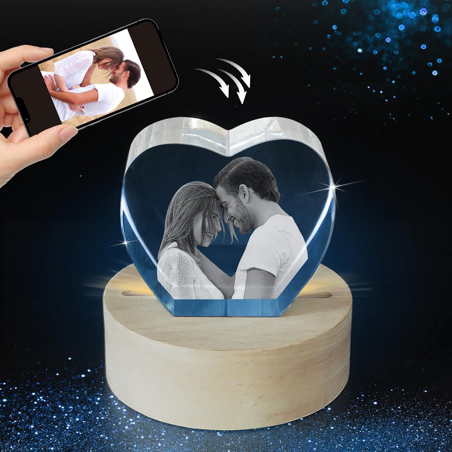 Photographs - TEXTURE OF DREAMS 3D Crystal Photo, Laser Engraved, with LED Light Base, Personalized Gift ideas for Mom, Dad, Women. Custom Present for her, him. Customized Memorial Anniversary Couples Gifts - Standard