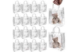 BadenBach 16 PCS Clear Gift Bags with Handle,7.87" x 7.87" x 3.15",Transparent Plastic Gift Wrap Bag Bulk Reusable Clear Party Favor Goodie Bags for Boutique Wedding Birthday Baby Shower Mother's Day