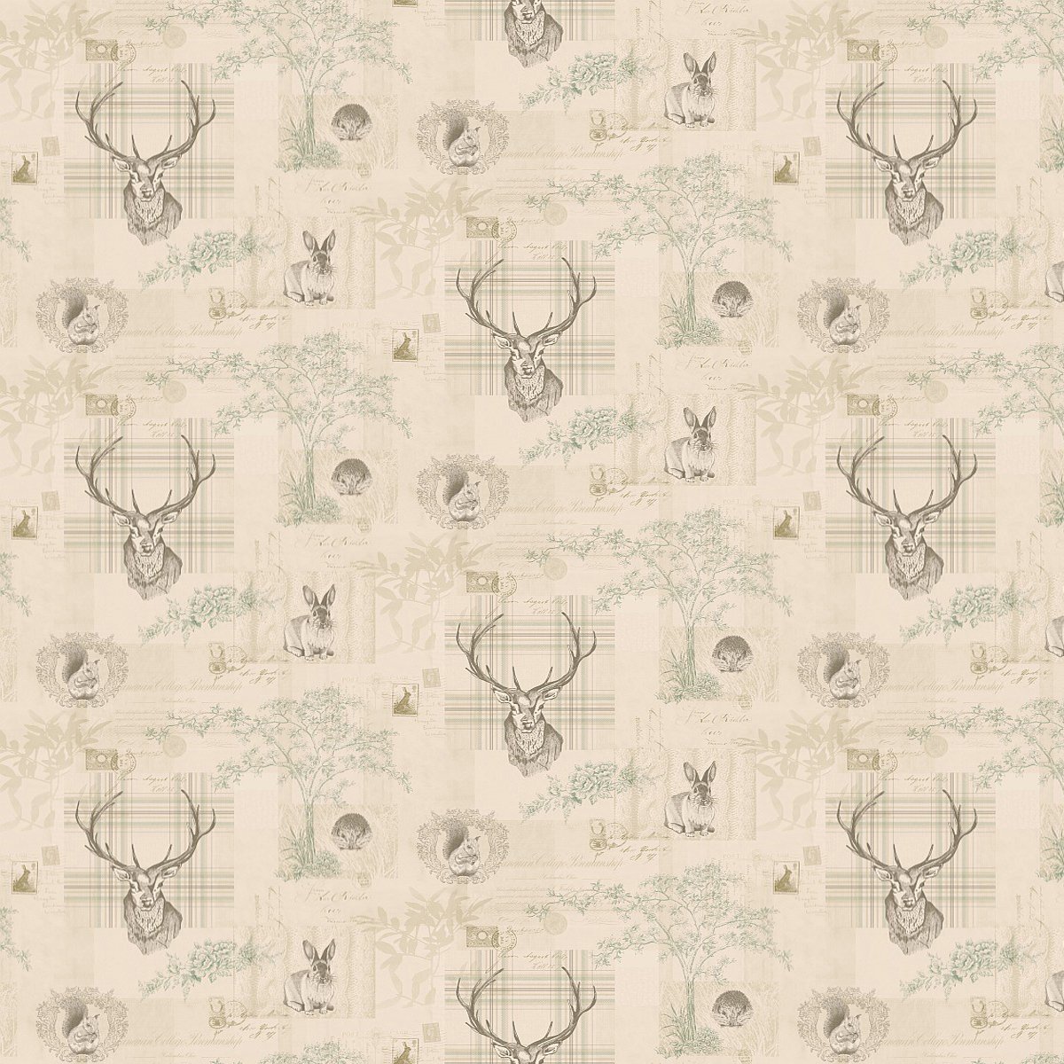 MyTinyWorld Pack of 5 Dolls House Beige And Green Highland Animal Wallpaper Sheets