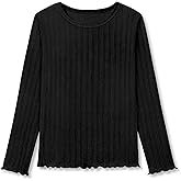 FOSTKU Crewneck T-Shirt for Girls - Soft Pointelle Long Sleeve Pullover Stylish Tops Size 6-16