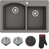 KRAUS Forteza 33-inch Drop In/Undermount 60/40 Double Bowl Granite Kitchen Sink in Grey, KGD-50GREY