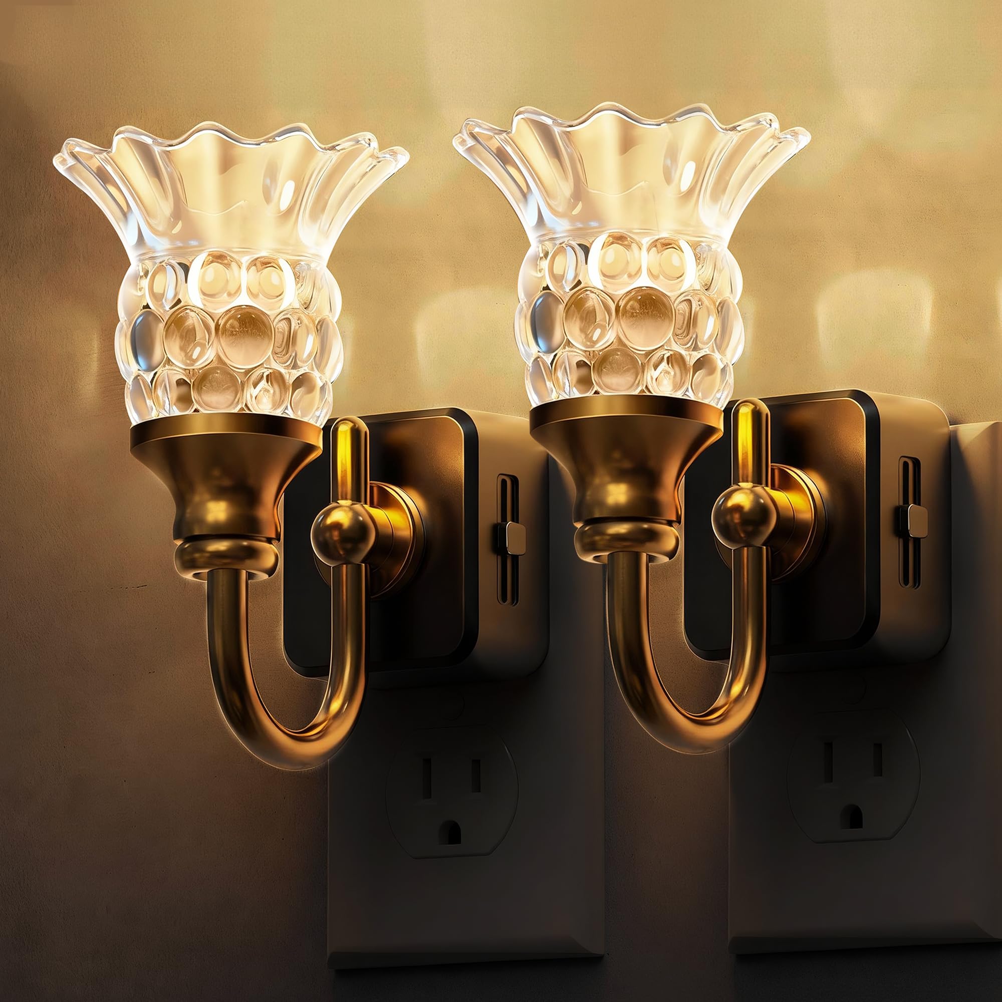 L LOHAS LED Night Lights Plug into Wall, 2 Pack 3000K Soft White LED Floral Night Light with Auto Sensor, 0-100lm Adjustable Brightness Plug in Nightlight, for Hallway Bedroom Stairway Gift Image