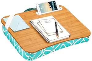 LAPGEAR Designer Lap Desk with Phone Holder and Device Ledge - Aqua Trellis - Fits up to 15.6 Inch Laptops - Style No. 45422