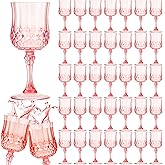 Pinkunn 50 Pcs 7 oz Plastic Vintage Wine Glasses Reusable Colored Goblets Patterned Drinking Water Glasses Cup Dishwasher Safe for Valentine's Day Wedding Reception Party Supplies (Pink)