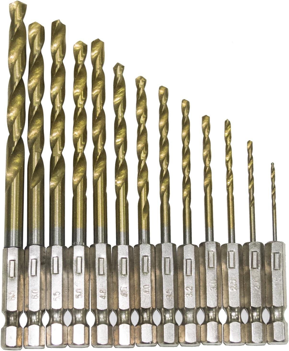 Volterin Titanium Twist Drill Bit Set - 13 Pcs Hex Shank HSS 4241 for Steel Wood Plastic Aluminum Alloy, (1.5mm - 6.5mm), Hex Shank Drill Bits Quick Change For Power Tools (4241 High Speed Steel)