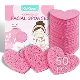 Kickleen 50-Count Compressed Cellulose Heart Shape Facial Sponges,Pink | | Natural Cosmetic Spa Sponges for Facial Cleansing 