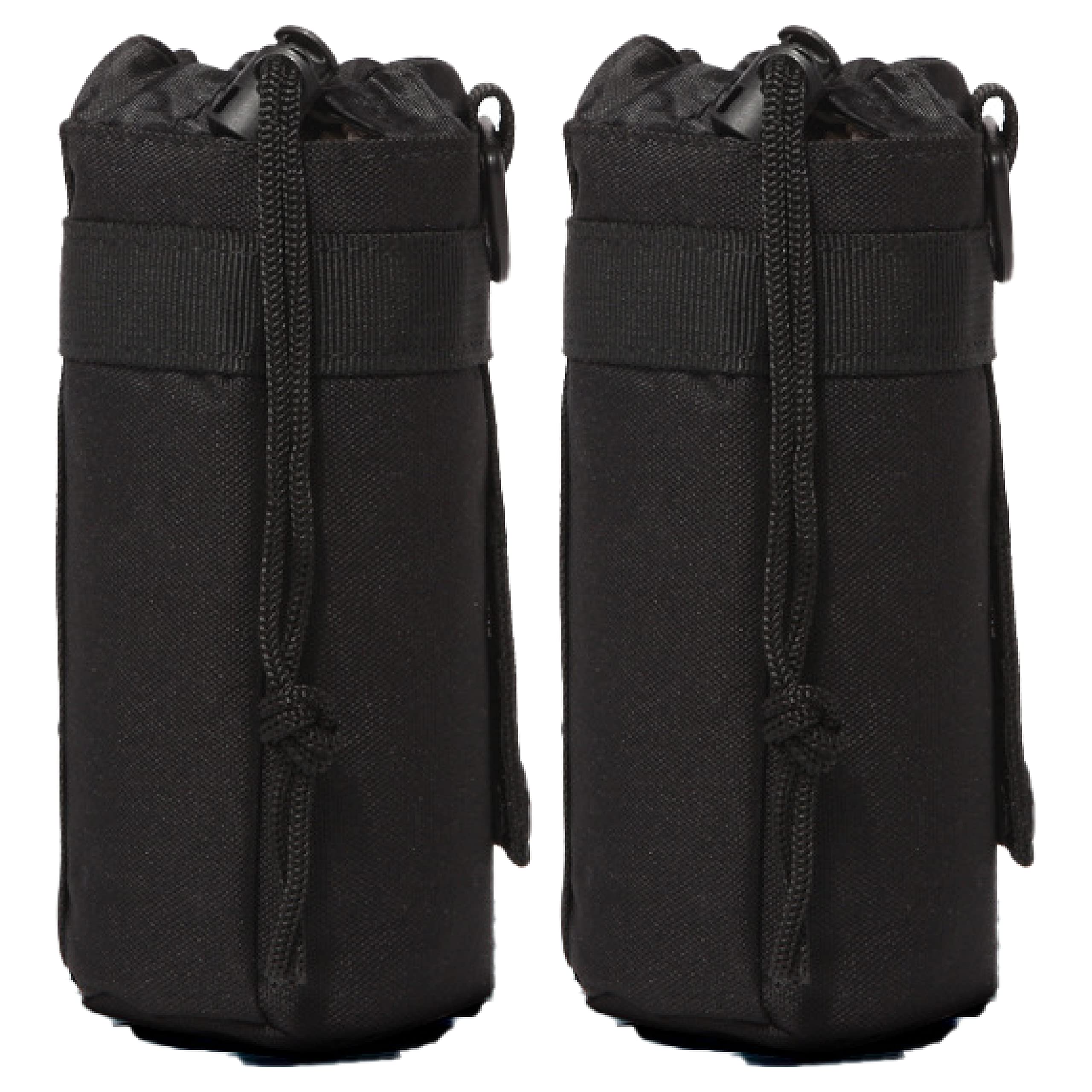 Azarxis Tactical Water Bottle Pouch, Molle Bottle Holder Holster Hydration Carrier Bag with Adjustable Drawstring Open Top for Military Vest Backpack Outdoor Cycling Hiking Camping (Black - 2 Pack)