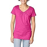 Hanes Women's Shirts, Slub Cotton Shirred V-Neck Tee, Cotton T-Shirts for Women, Women’s Tee Shirts