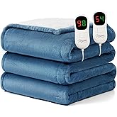 Homemate Electric Heated Blanket Queen Size - 84"x90" Heating Blanket Queen Size Dual Control 1/2/4/6/8 Hours Auto-Off 10 Heat Level Over-Heat Protection Flannel Sherpa ETL Certification