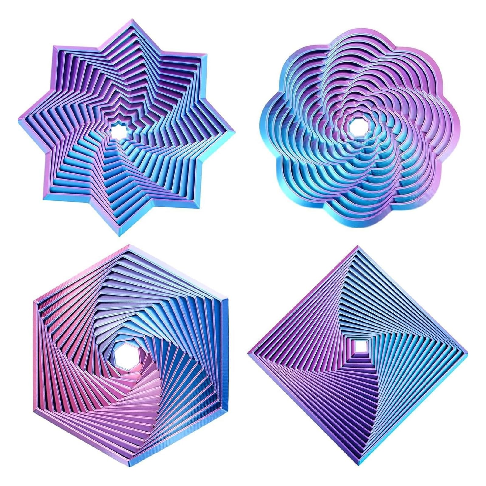 4-Pack Gradient Fractal Fidget Toy for Adults and Kids,3D Printed Hexagon Sensory Toys for Stress Relief, Spiral Visual Fidgets for Anxiety, Silent Office Desk Toys for Focus (Red Blue)