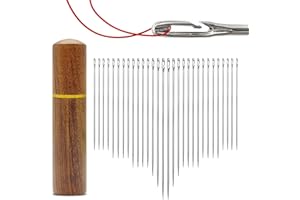 DXMWWTP 30Pcs Self Threading Needles for Hand Sewing, 6 Sizes of Embroidery Needles Side Threading Hand Sewing Needles, Easy Thread Needles for Knitting Mending DIY Embroidery Sewing with Wooden Needle Case