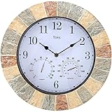 Lily's Home Hanging Wall Clock, Includes a Thermometer and Hygrometer and is Ideal for Indoor and Outdoor Use, Wonderful Hous