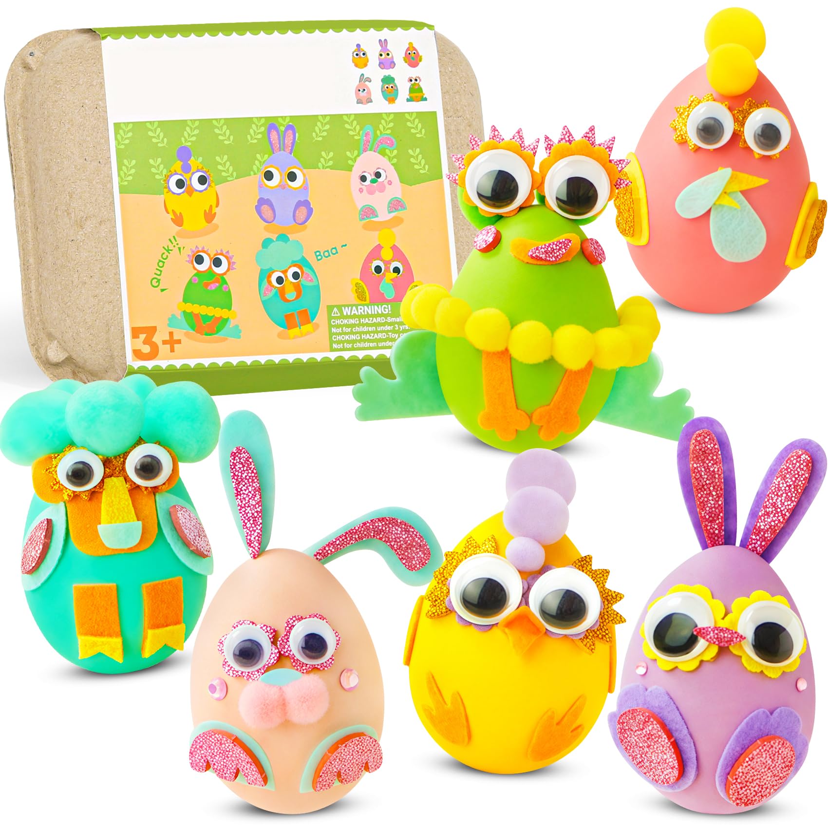 ROOCHKD Easter Eggs Crafts for Kids, Set of 6 DIY Eggs Handcrafted Kit, Toddlers Crafting Set Birthday Exchange Gifts for Boys and Girls, Art Supplies Class Activities Easter Basket Stuffers