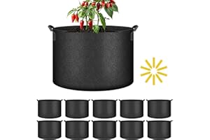 iPower 10-Pack 10-Gallon Grow Bags Nonwoven Fabric Pots Aeration Container with Strap Handles for Garden and Planting, 10 Gallon, Black