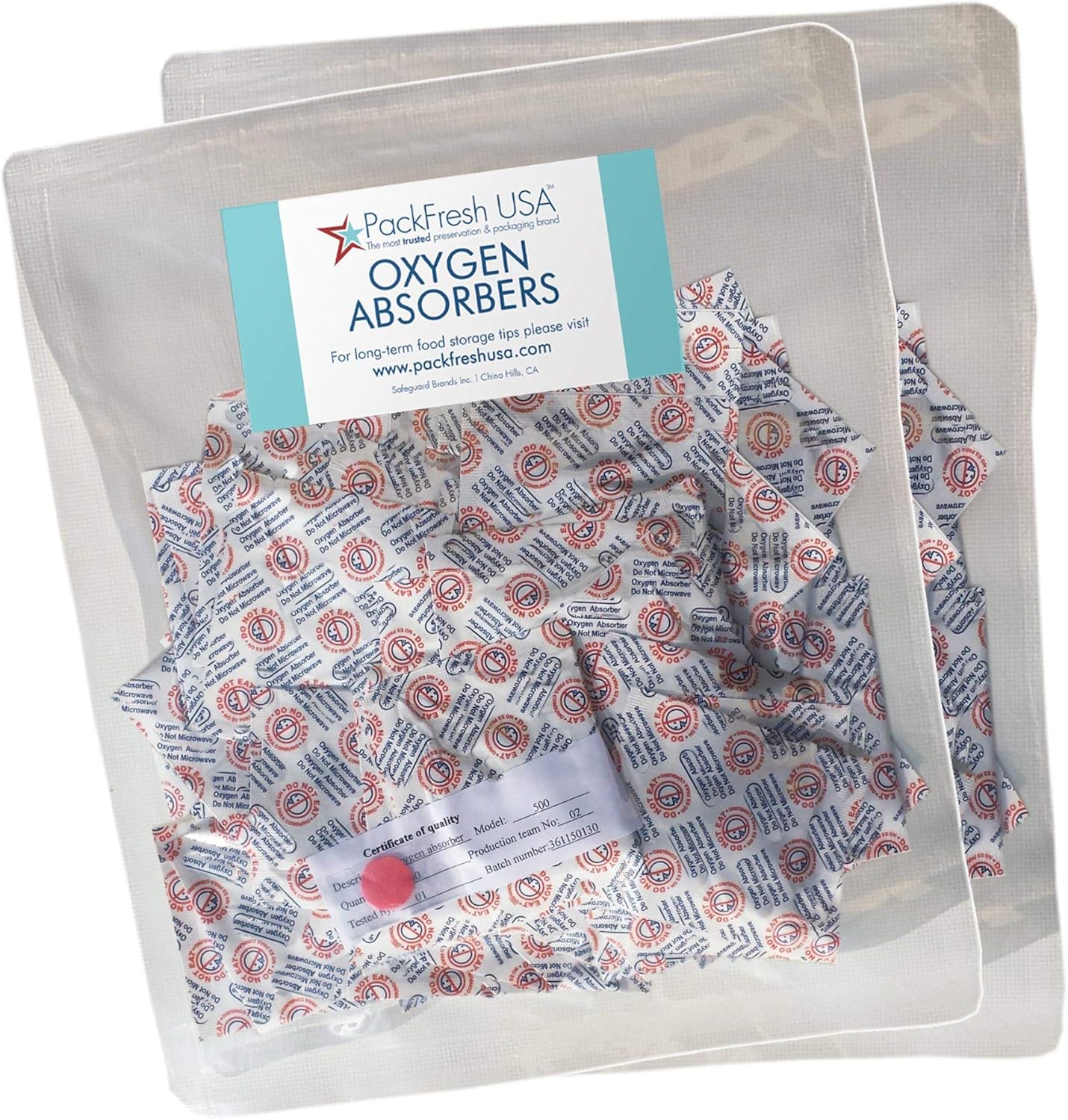 500cc Oxygen Absorbers for Dehydrated Food and Emergency Long Term Food Storage - 100 with PackFreshUSA LTFS Guide