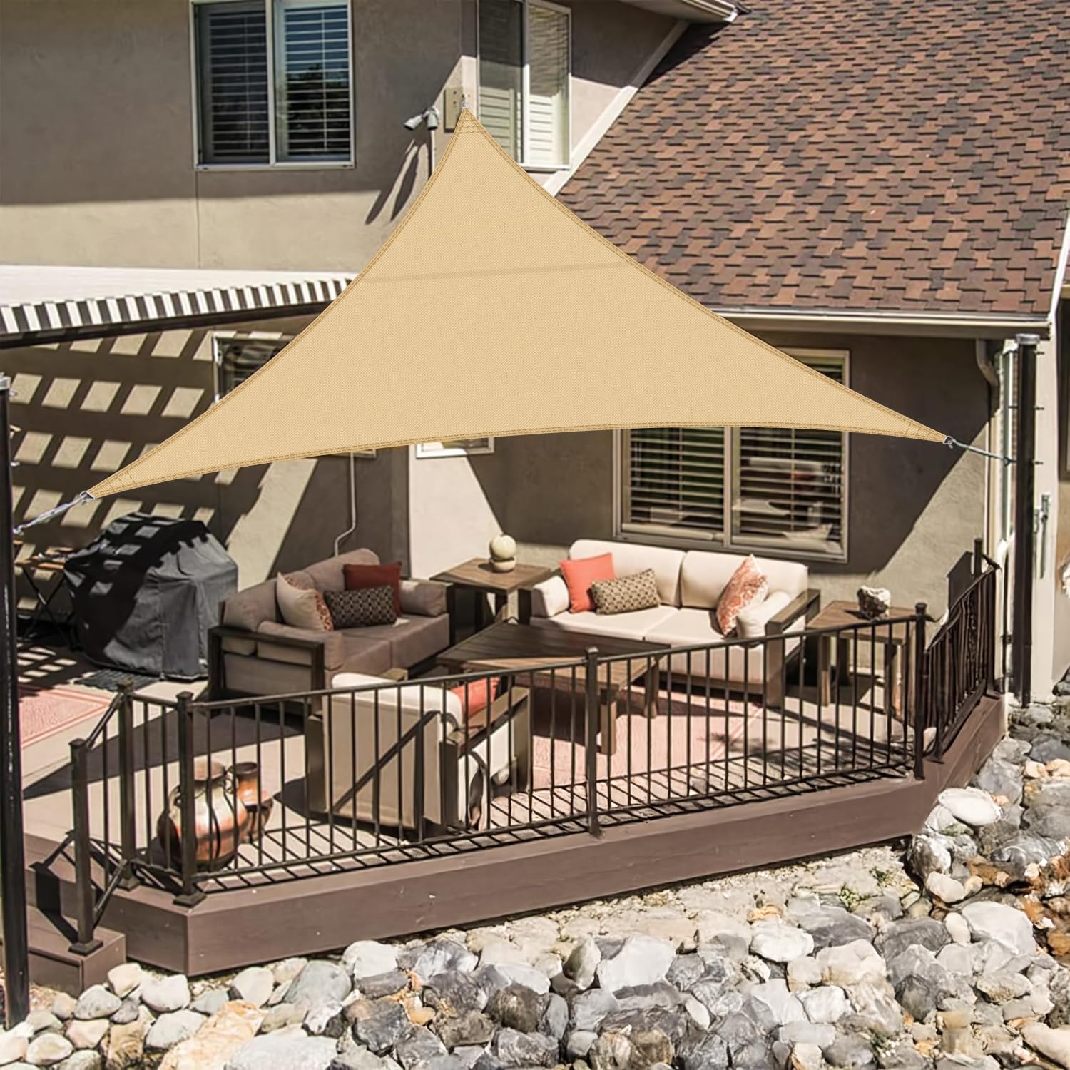 LOVE STORY Sun Shade Sail Waterproof Triangular 3x3x3m Canopy Outdoor UV Block Sunshade Sail for Patio Garden Backyard，Sand